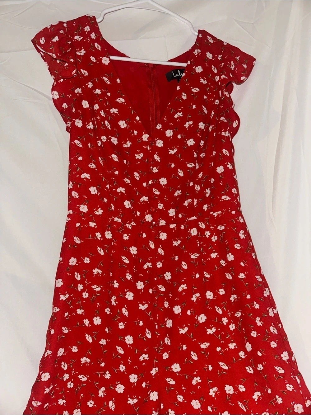 Lulus Red Floral Ruffle Wide Leg Jumpsuit Size Small